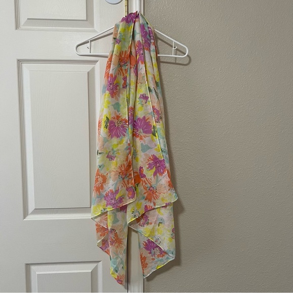 Lightweight Floral Scarf Pastel Multicolor Sheer - Picture 2 of 5